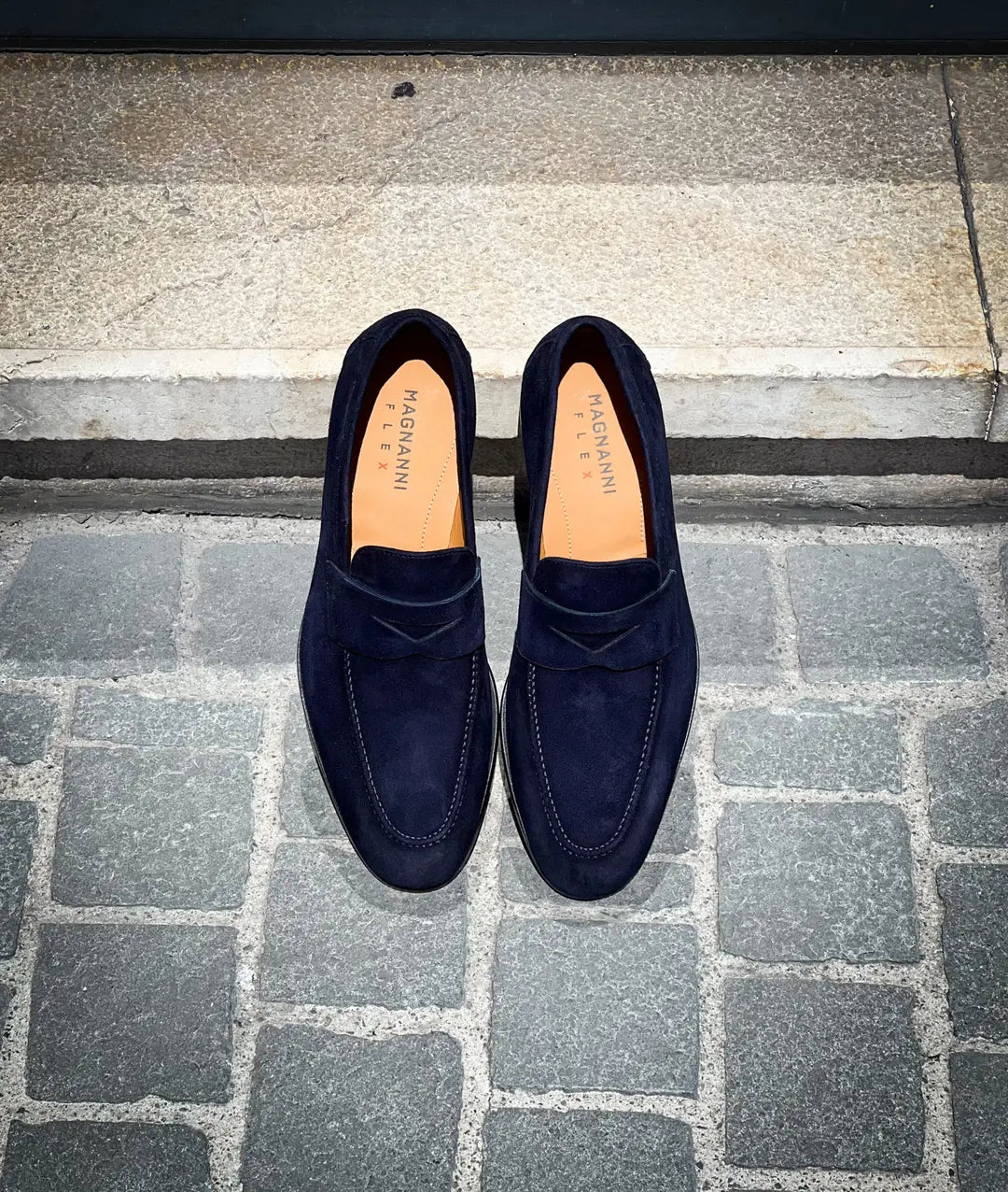 Magnanni Navy Suede Mocassin Leather Sole, view 5