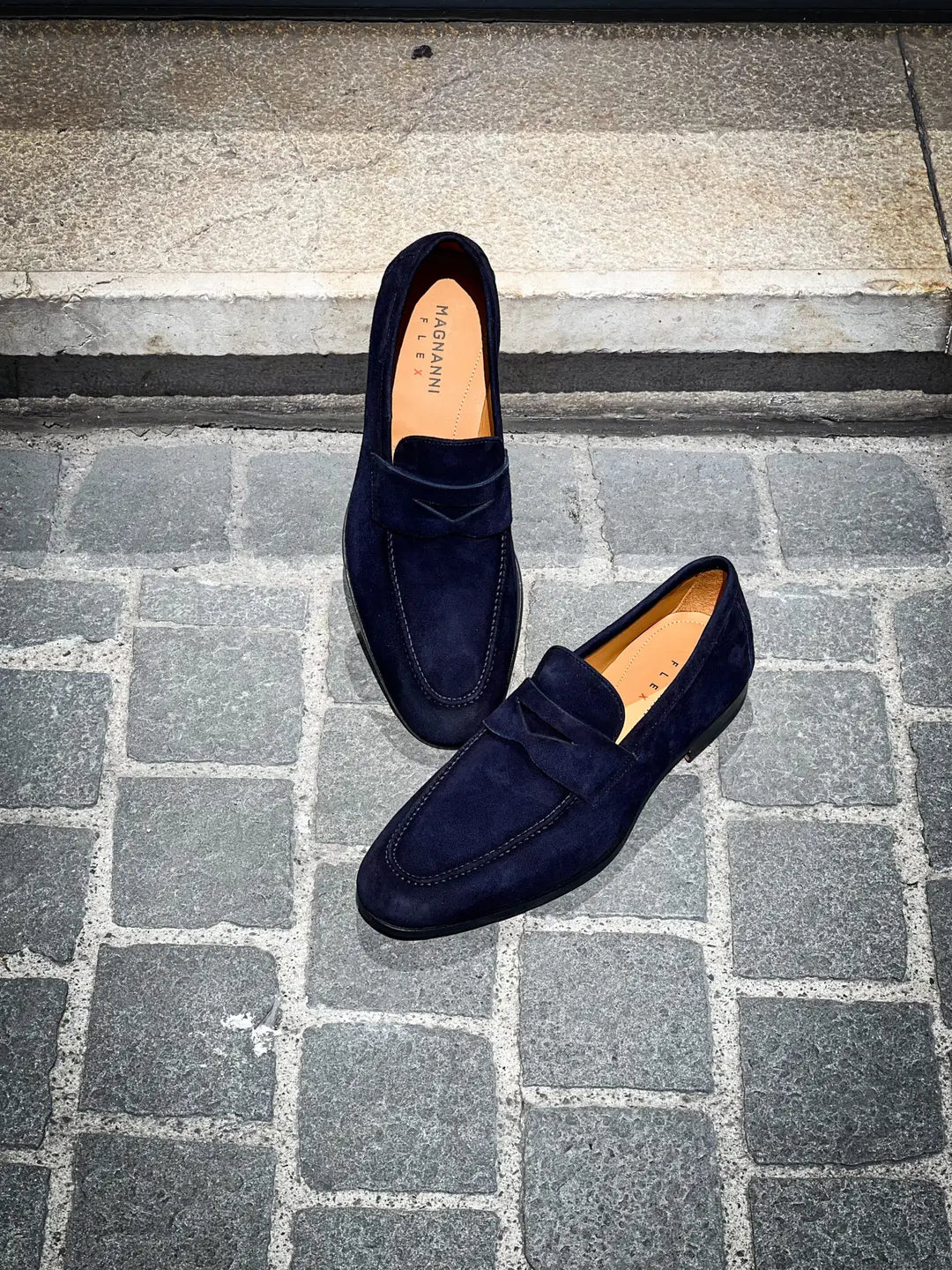 Magnanni Navy Suede Mocassin Leather Sole, view 2