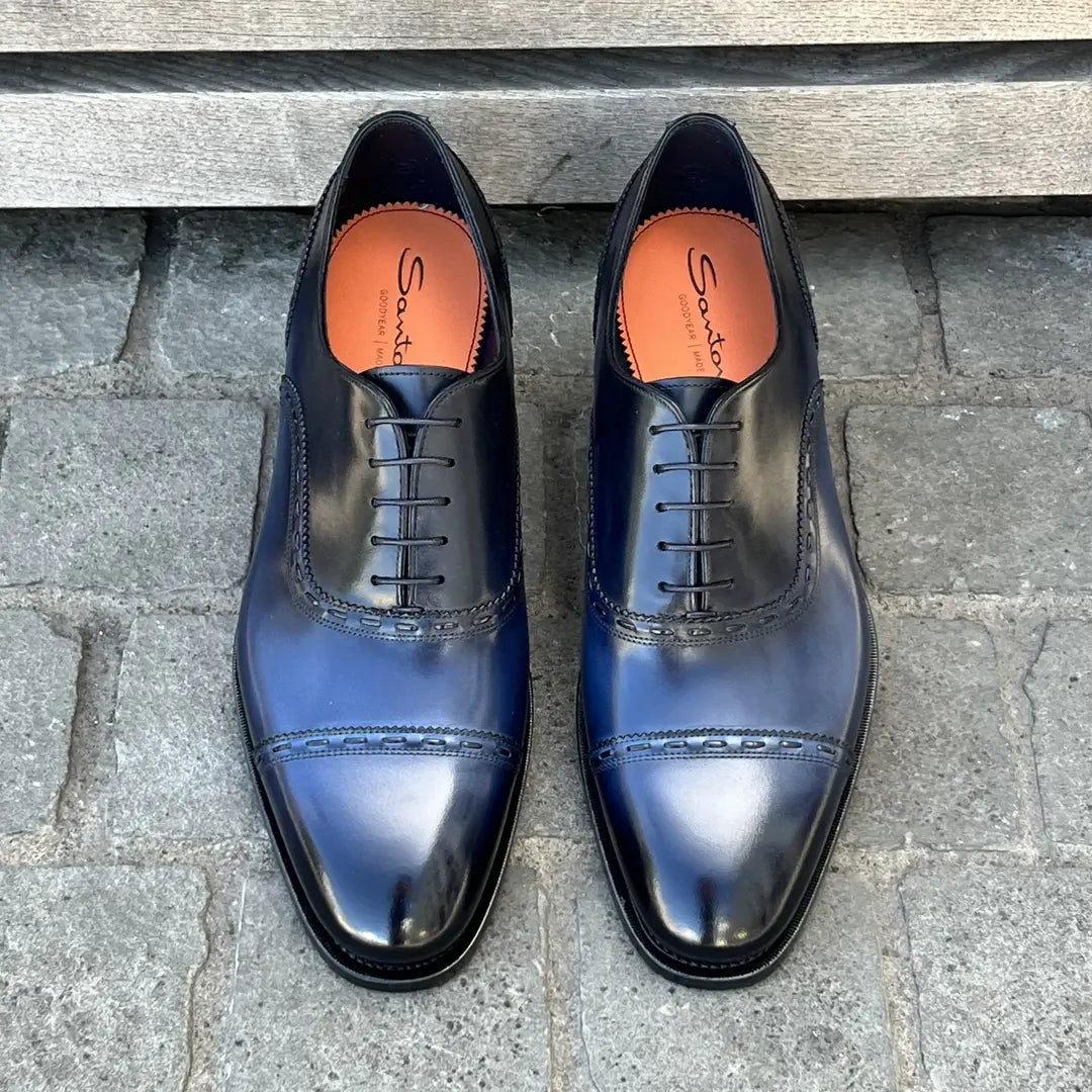 Santoni Dark Blue Oxford Brogue in calf leather, view 4