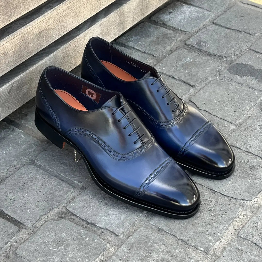 Santoni Dark Blue Oxford Brogue in calf leather