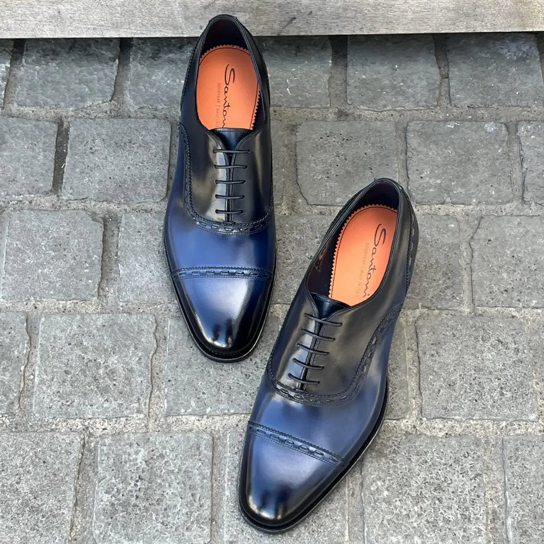 Santoni Dark Blue Oxford Brogue in calf leather, view 2