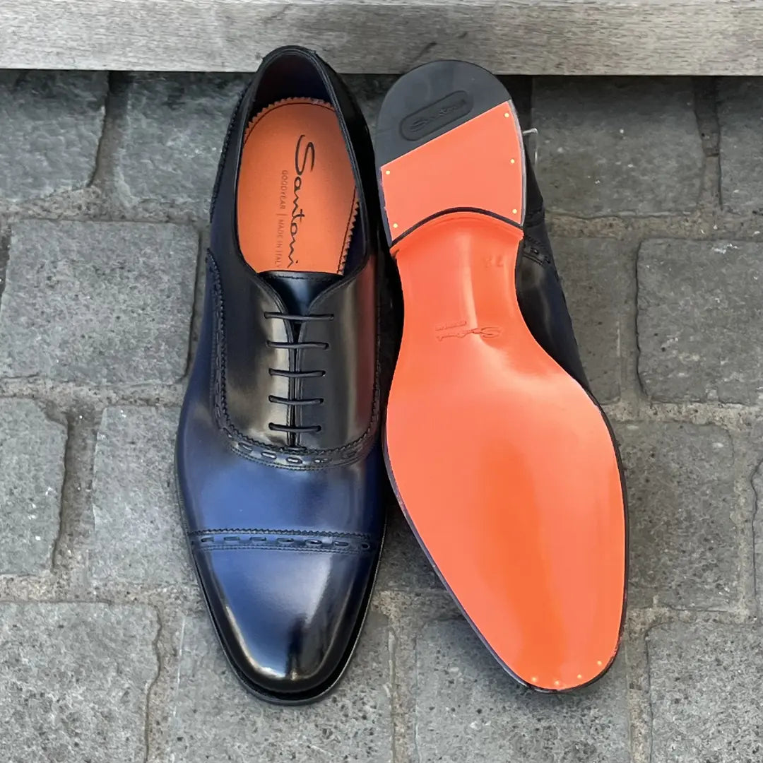 Santoni Dark Blue Oxford Brogue in calf leather, view 5