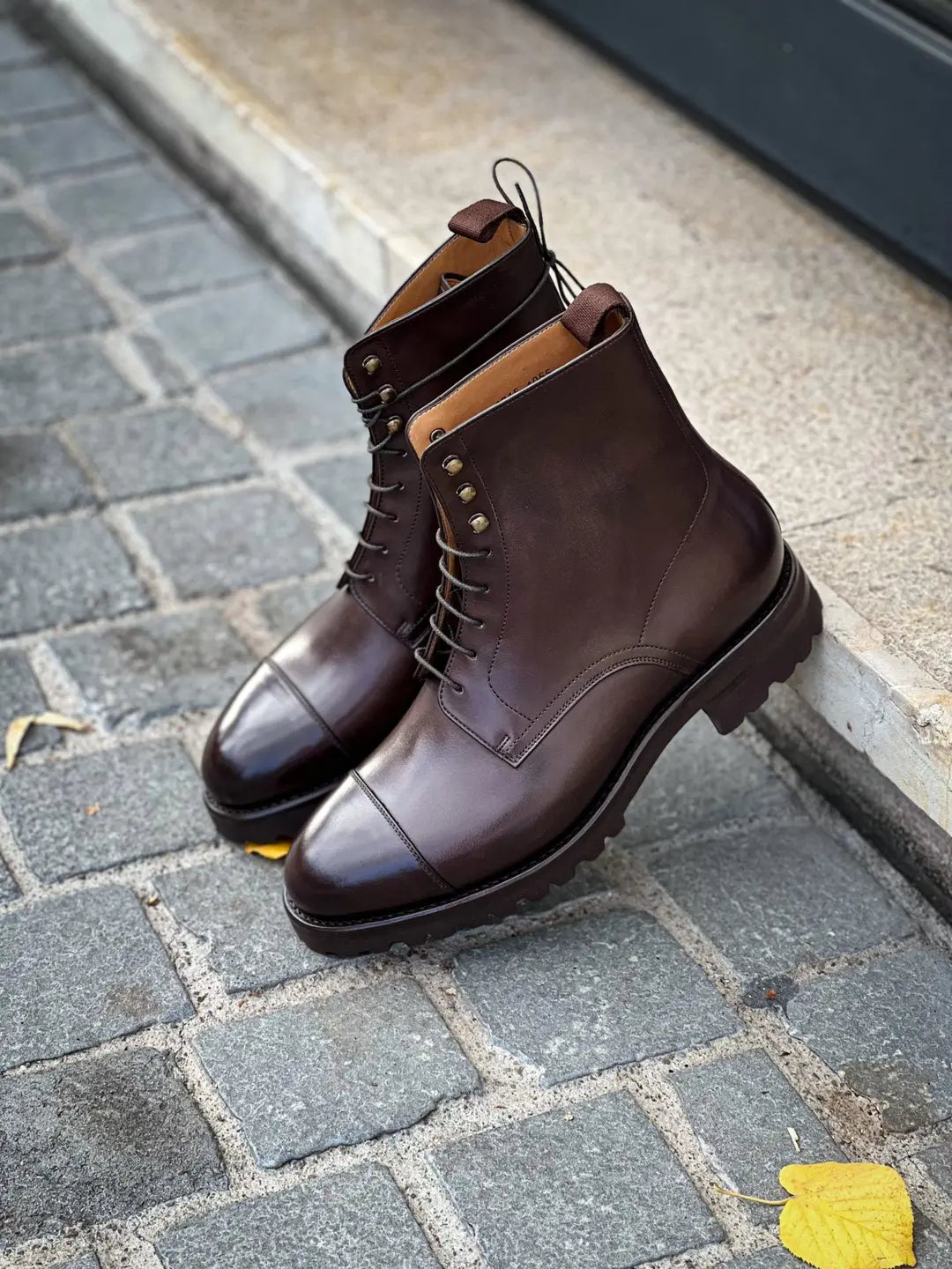 Carlos Santos Brown Lace Up Boot in calf leather, view 4