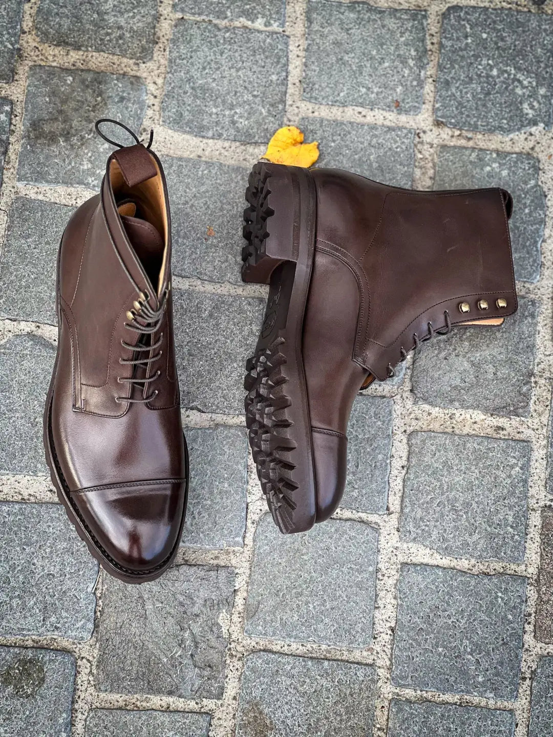 Carlos Santos Brown Lace Up Boot in calf leather, view 2