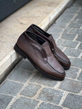 Santoni Slip On Boot Fur Lined Dark Brown Leather