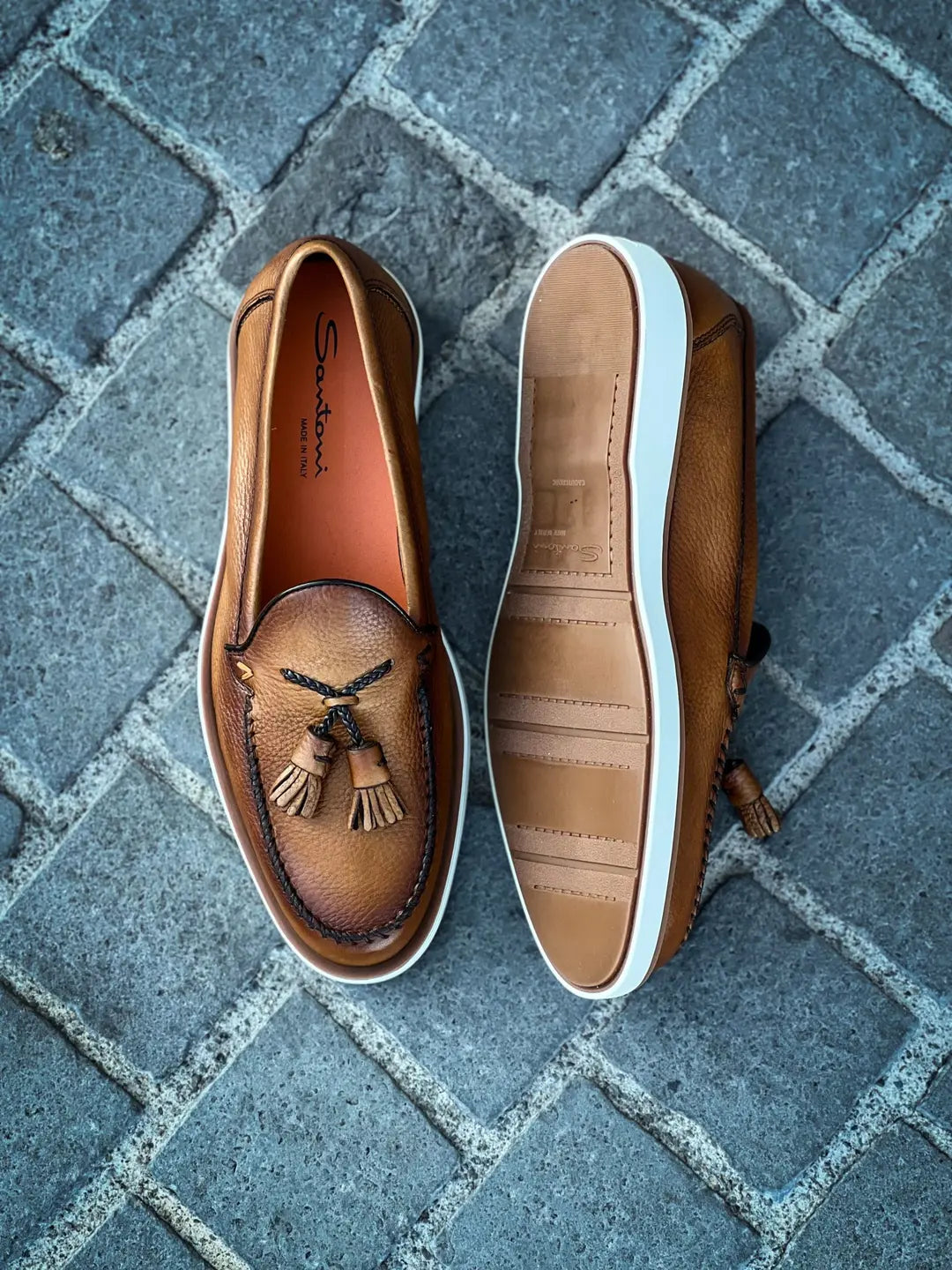 Santoni Tassel Loafer Light Brown Grain, view 2
