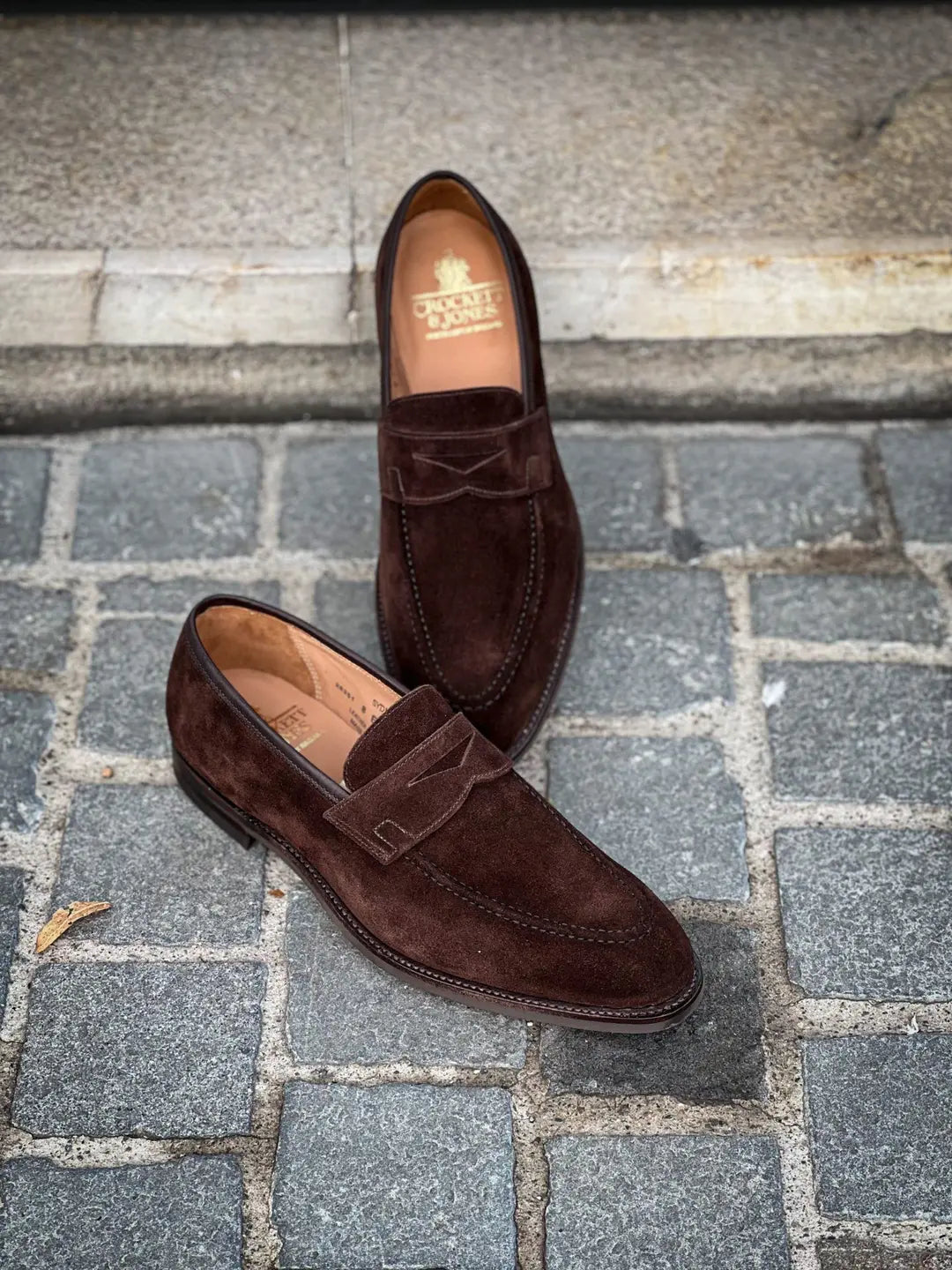 Crockett & Jones Sydney Dark Brown Suede Penny Loafer, view 3