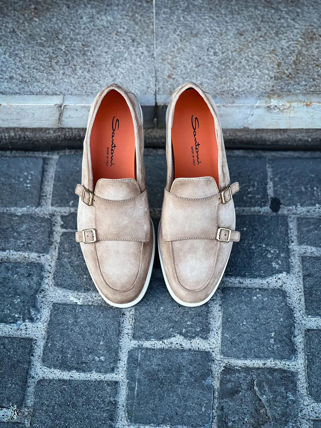 Santoni Double Buckle Beige Suede, view 5