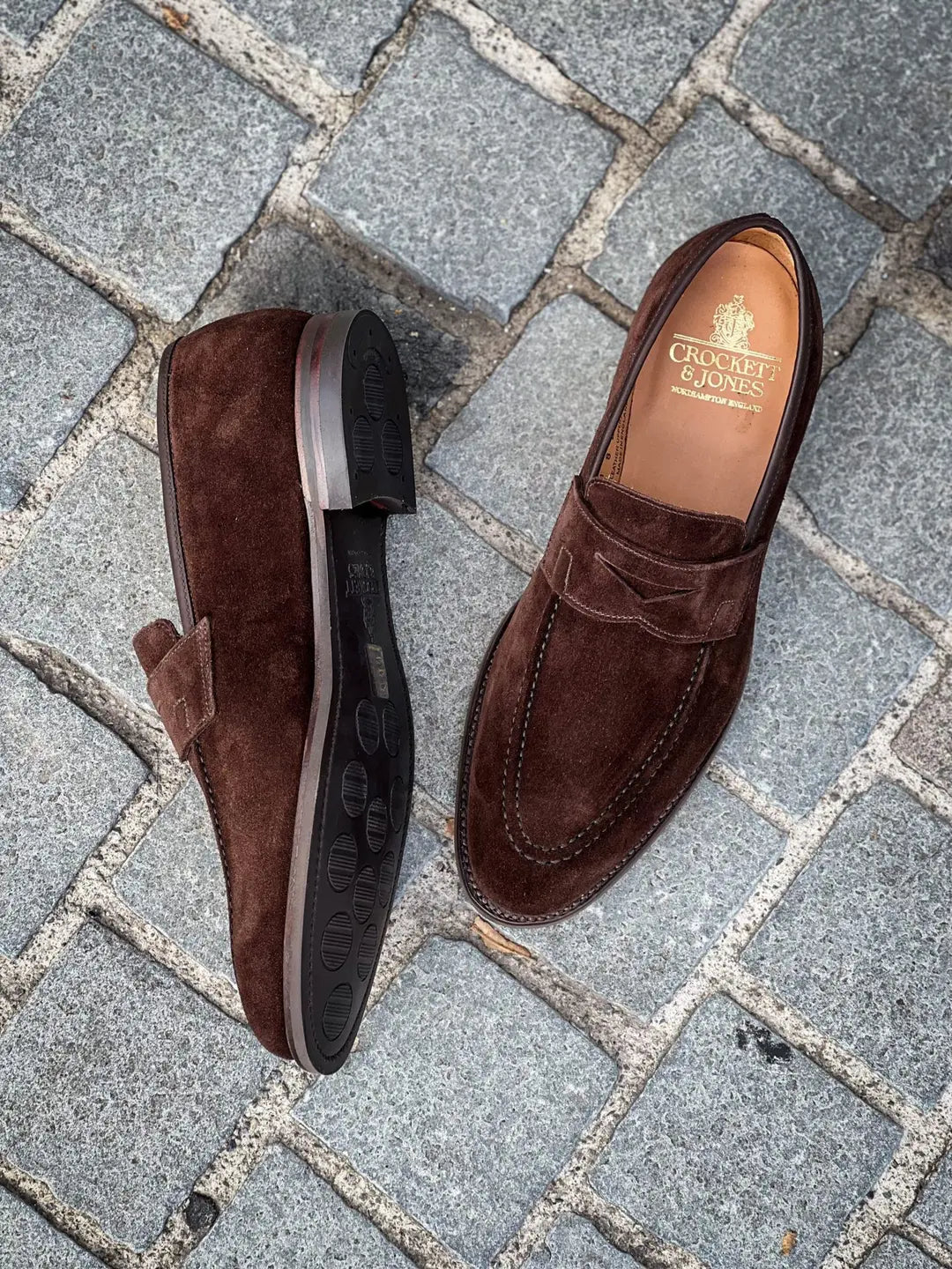 Crockett & Jones Sydney Dark Brown Suede Penny Loafer, view 2