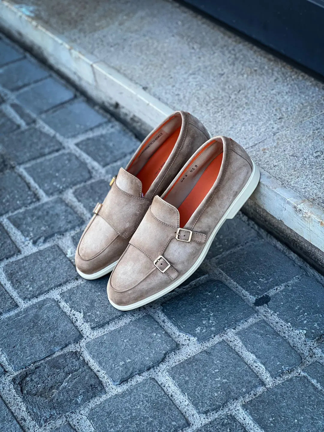 Santoni Double Buckle Beige Suede, view 4