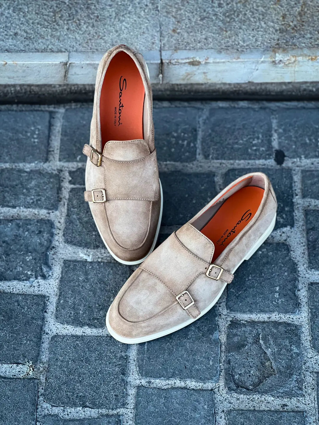 Santoni Double Buckle Beige Suede, view 3