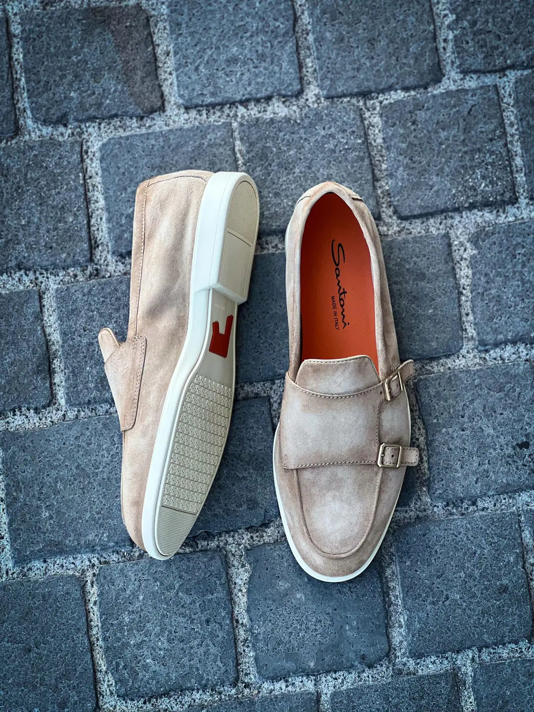 Santoni Double Buckle Beige Suede, view 2