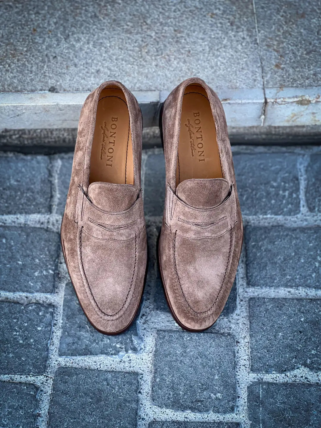 Bontoni Principe Beige Suede Penny Loafer, view 5