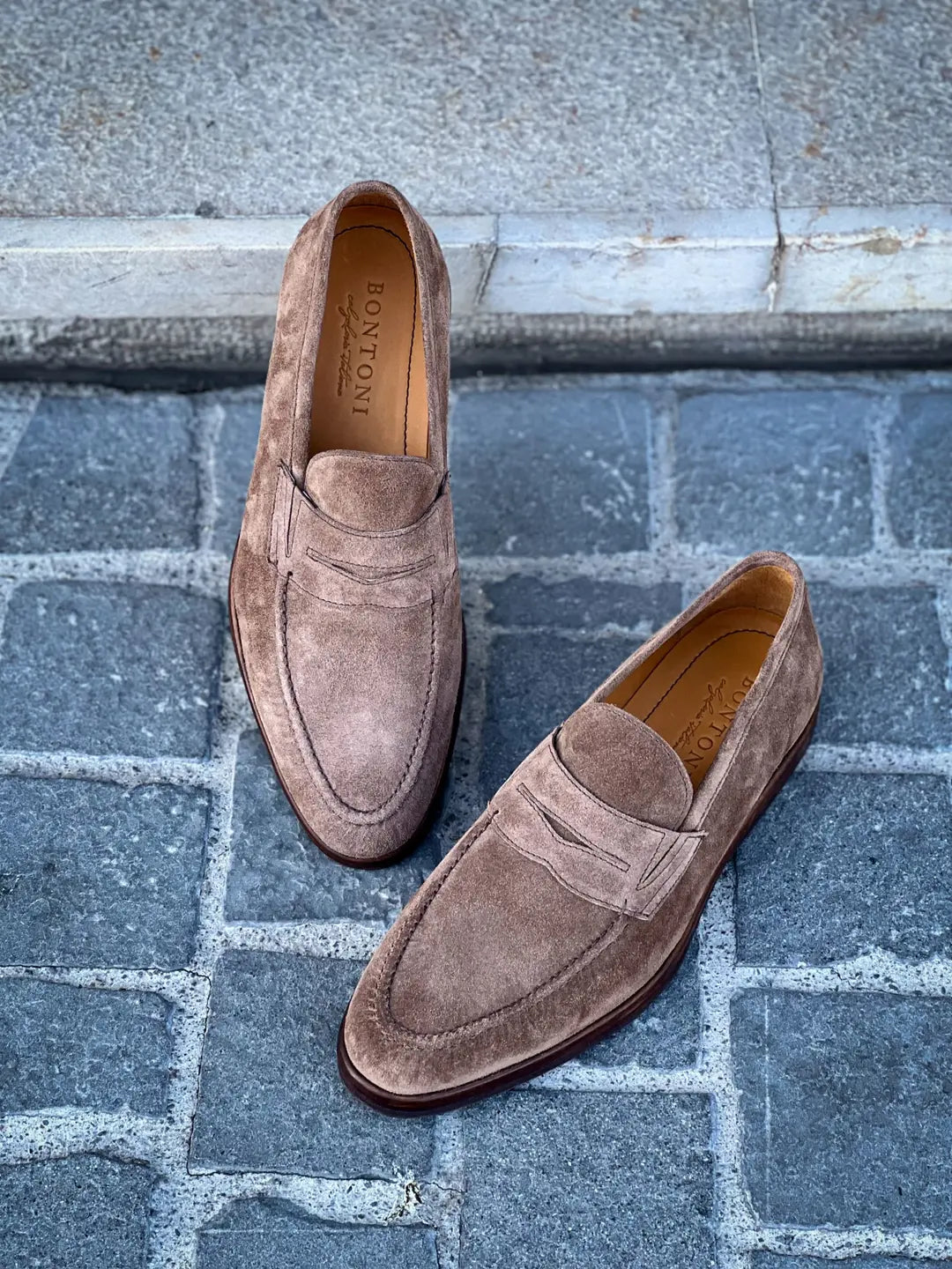 Bontoni Principe Beige Suede Penny Loafer, view 3