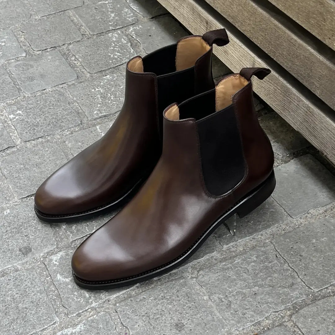 TLB Dark Brown Chelsea Boots in calf leather, view 2