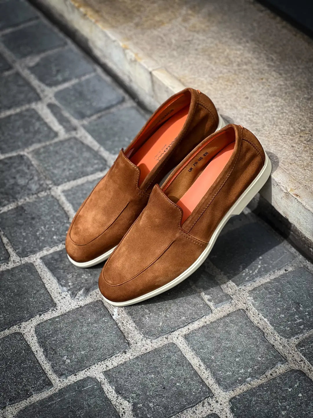 Santoni Slipper Loafer Light Brown Suede, view 5