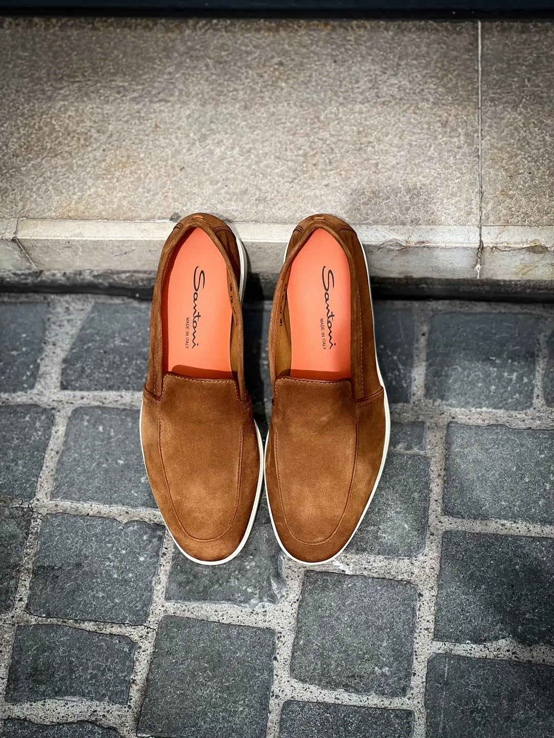 Santoni Slipper Loafer Light Brown Suede, view 4