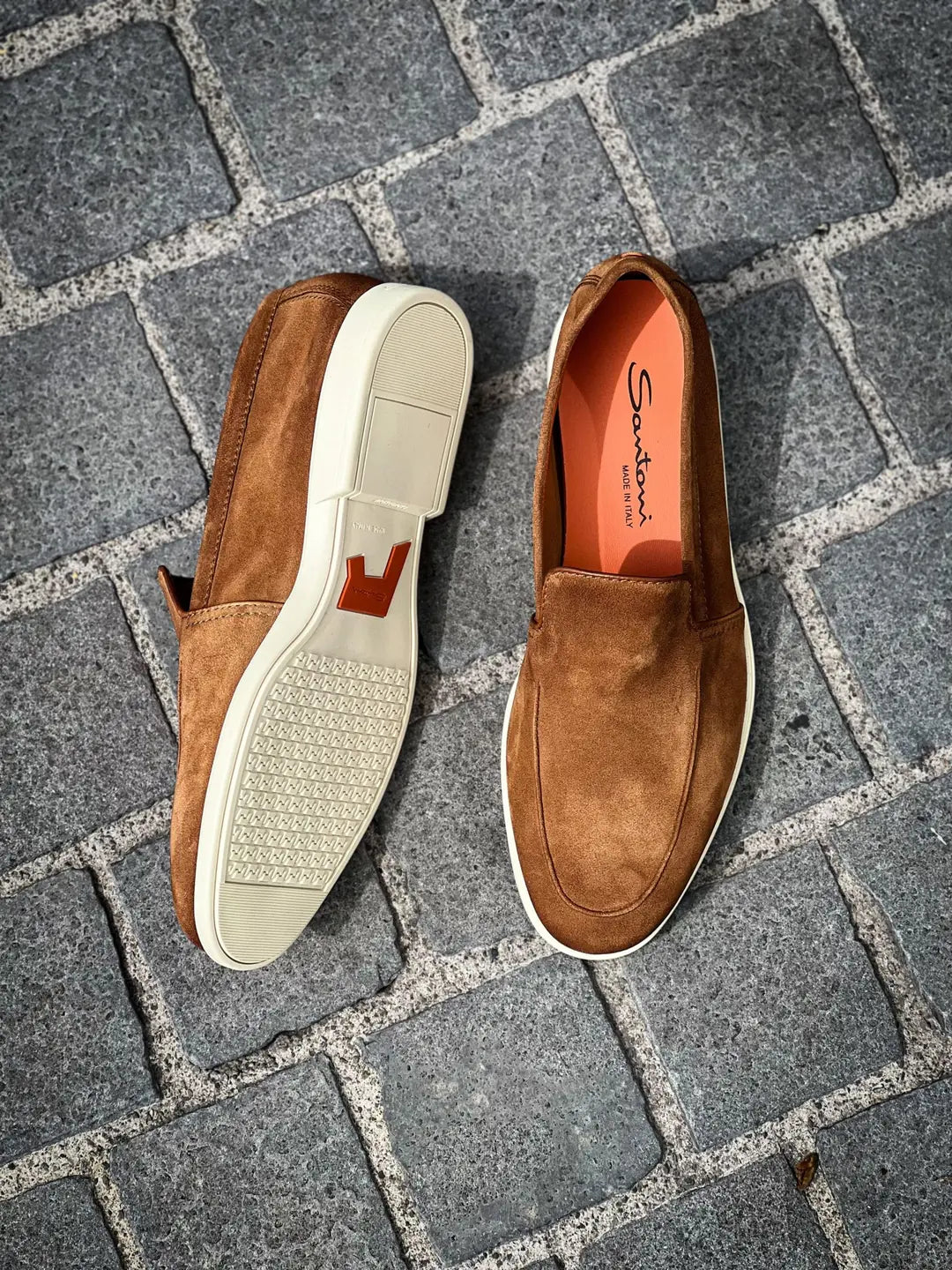 Santoni Slipper Loafer Light Brown Suede, view 2
