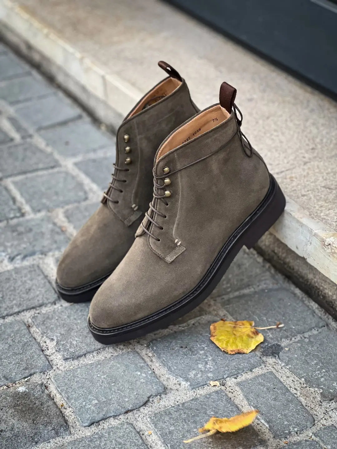 Carlos Santos Lace Up Boot Khaki Suede, view 4