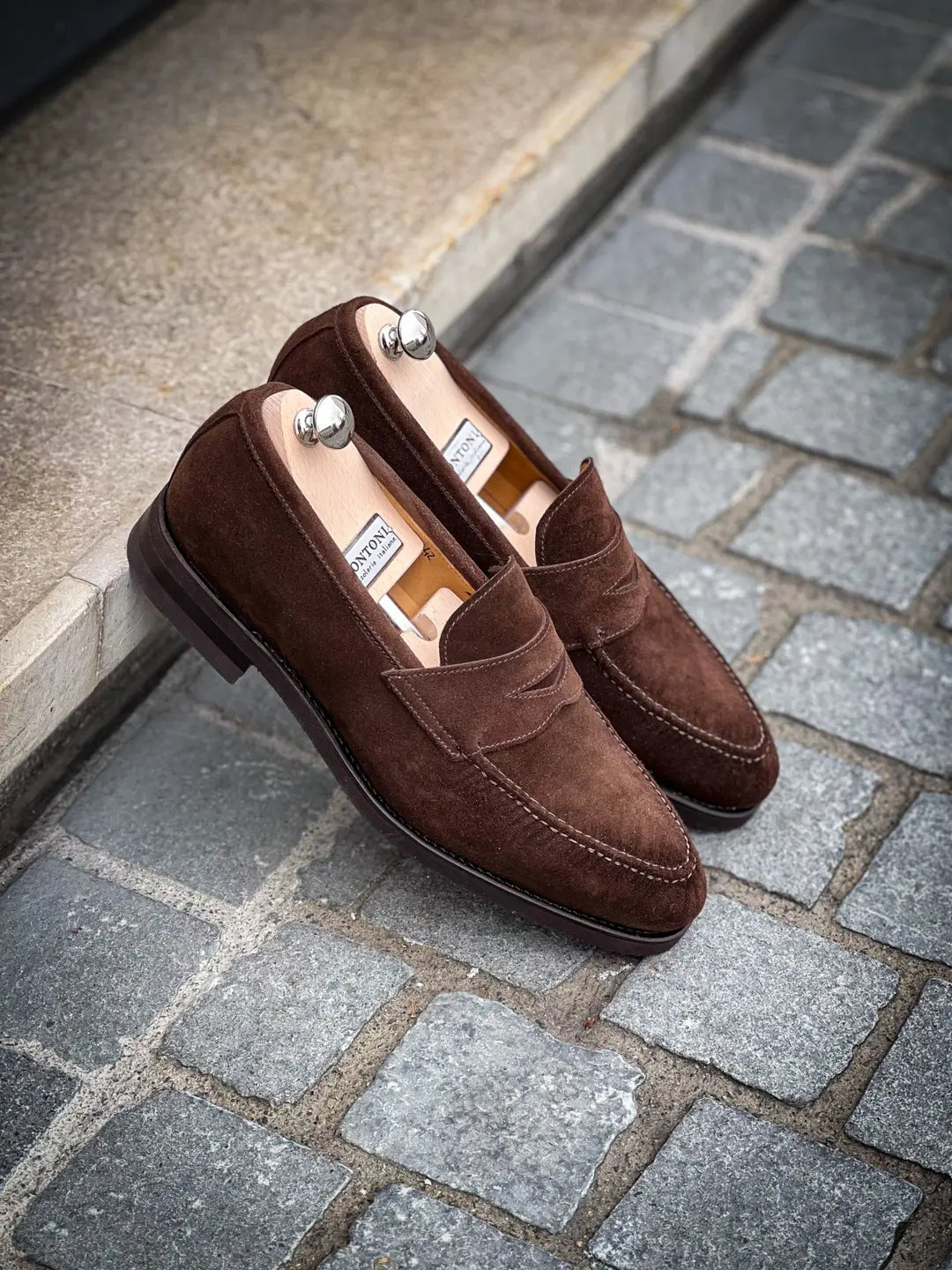 Bontoni Principe Dark Brown Suede Penny Loafer