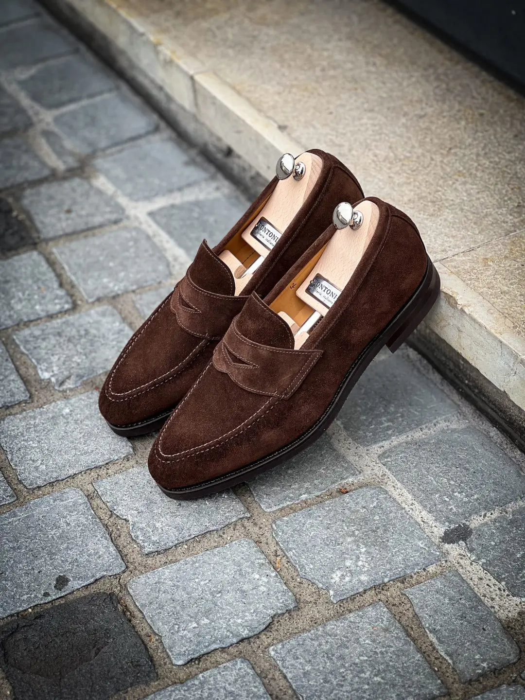 Bontoni Principe Dark Brown Suede Penny Loafer, view 4