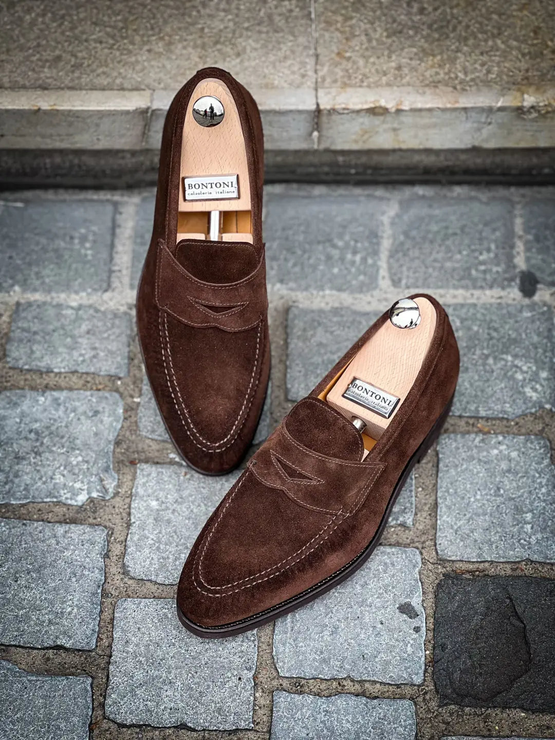 Bontoni Principe Dark Brown Suede Penny Loafer, view 3