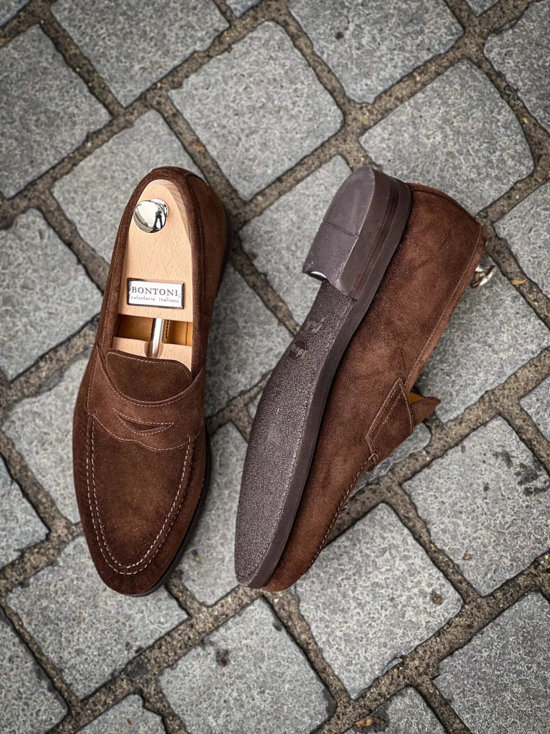 Bontoni Principe Dark Brown Suede Penny Loafer, view 2