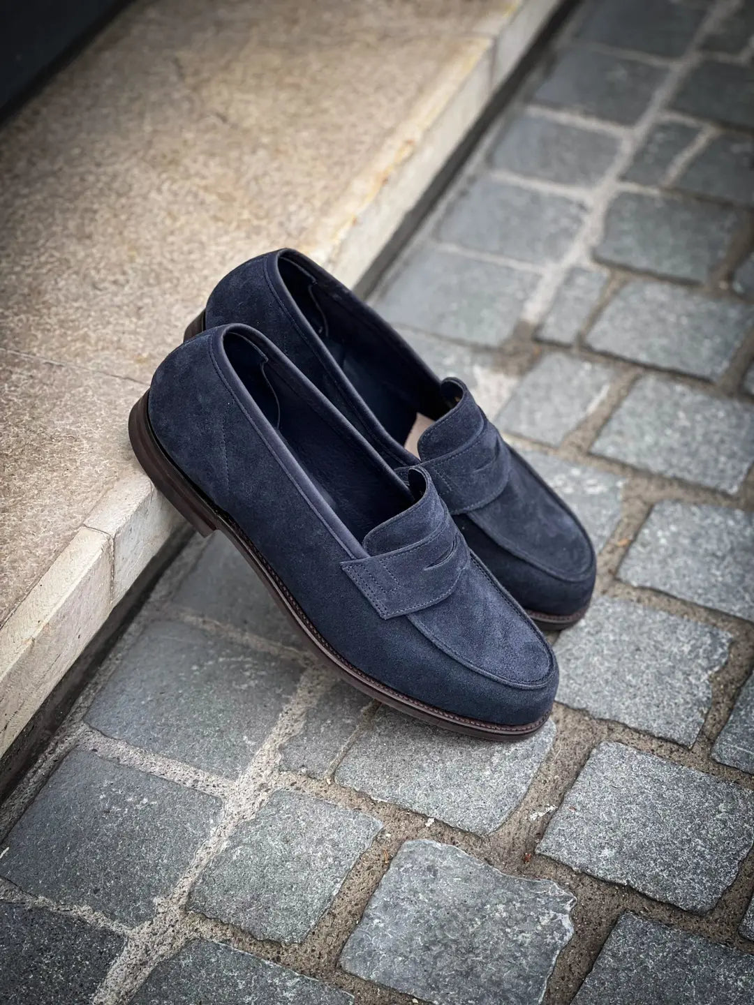 Crockett & Jones Columbia Indigo Suede Penny Loafer