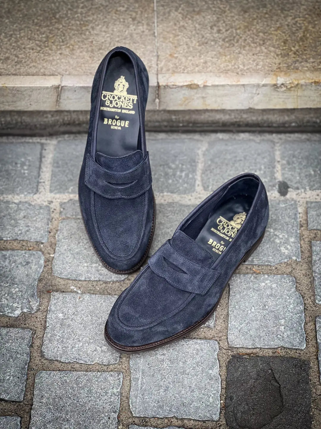 Crockett & Jones Columbia Indigo Suede Penny Loafer, view 3