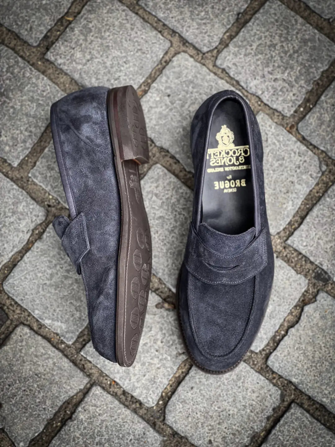 Crockett & Jones Columbia Indigo Suede Penny Loafer, view 2