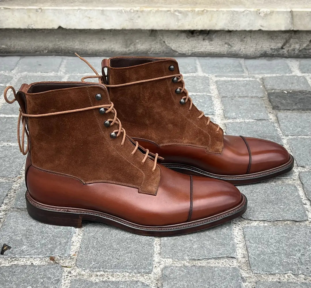 Crockett & Jones Perth Chesnut Calf & Polo Brown Suede Boot, view 2
