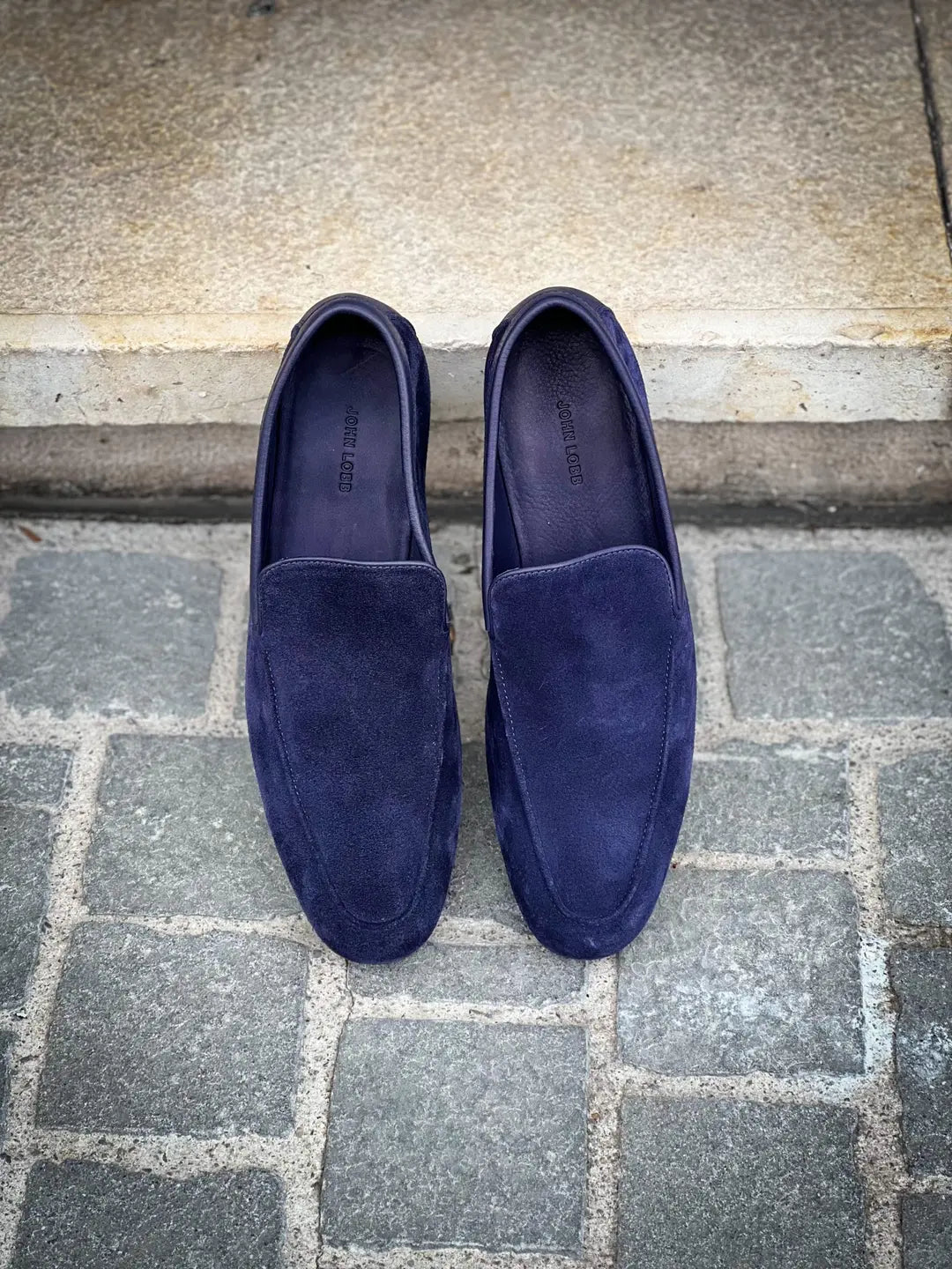 John Lobb Tyne Navy Suede Loafer, view 5