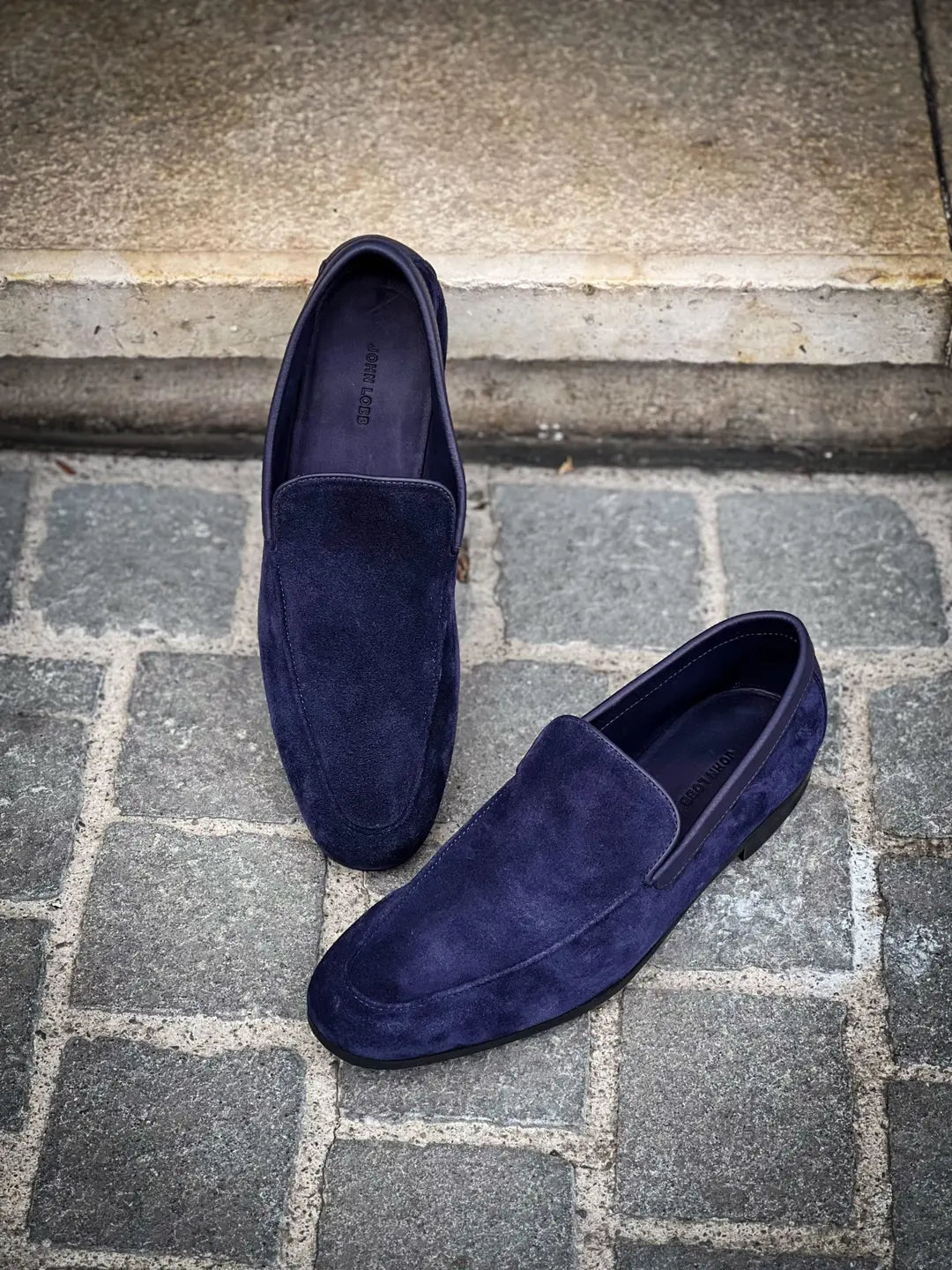 John Lobb Tyne Navy Suede Loafer, view 3