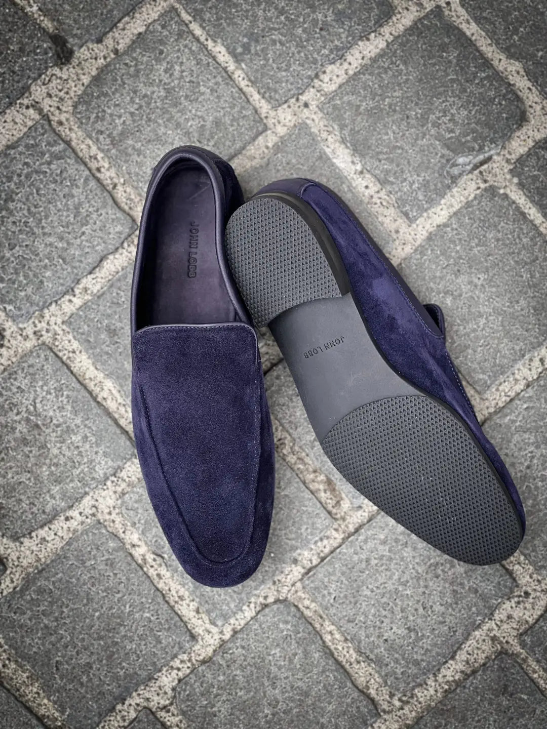 John Lobb Tyne Navy Suede Loafer, view 2