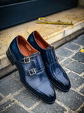 Santoni Double Buckle Navy in calf leather