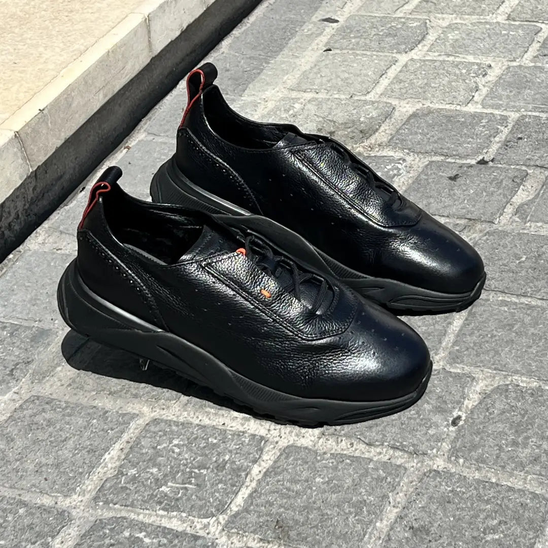 Santoni Fur-lined Sneakers in Scotch grain leather