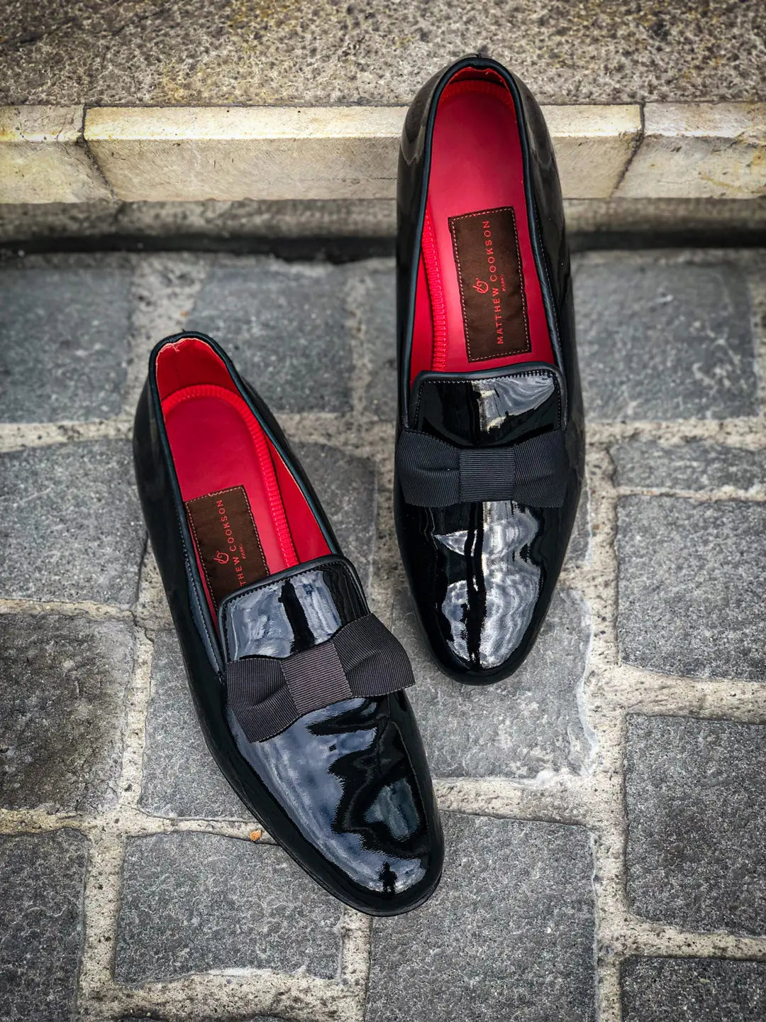 Matthew Cookson Patent Slippers in calf leather, view 2