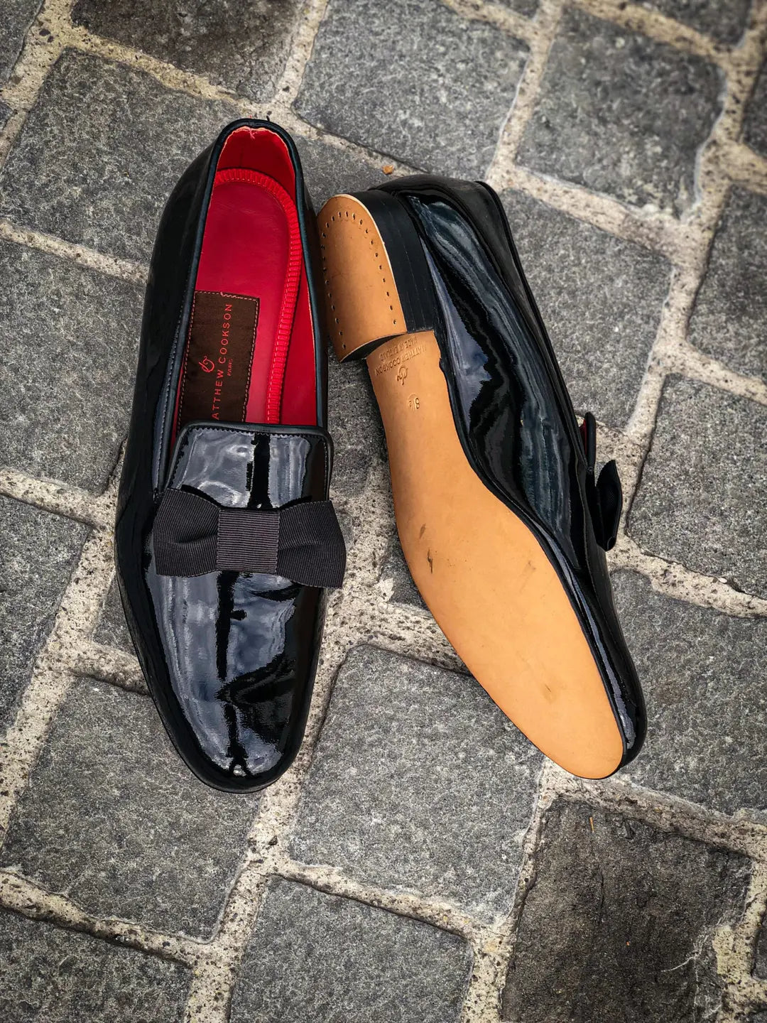 Matthew Cookson Patent Slippers in calf leather