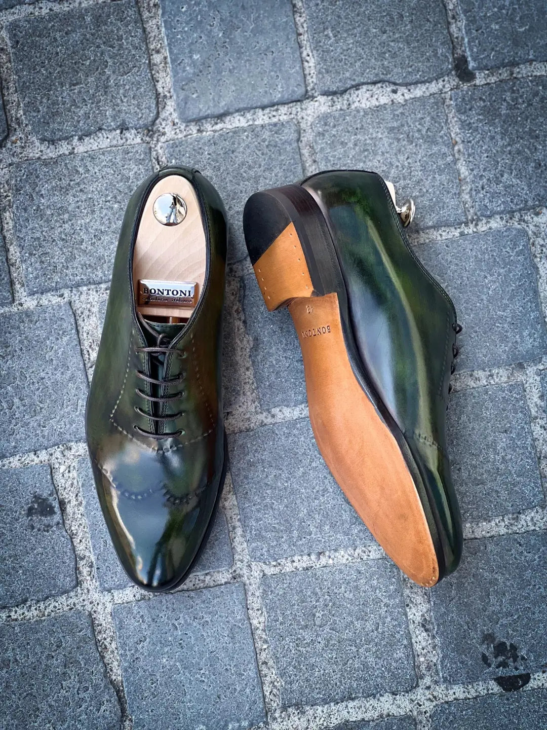 Bontoni Vittorio II Green Leather Brogue Oxford, view 5