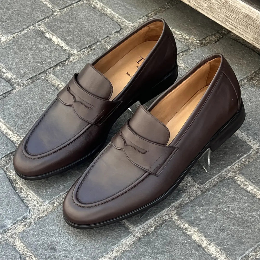 TLB Dark Brown Penny Loafer in calf leather, view 4