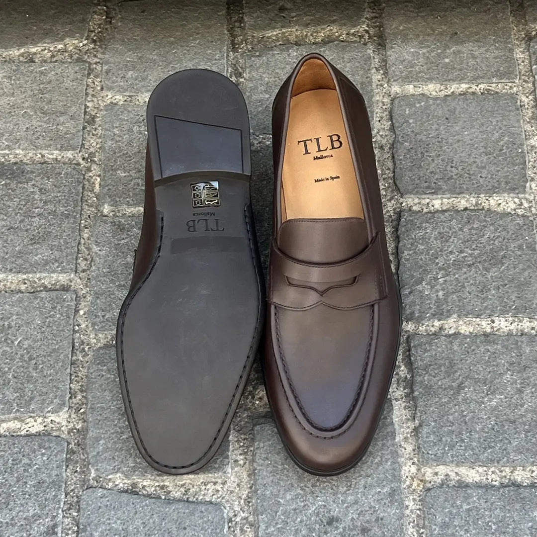 TLB Dark Brown Penny Loafer in calf leather, view 5