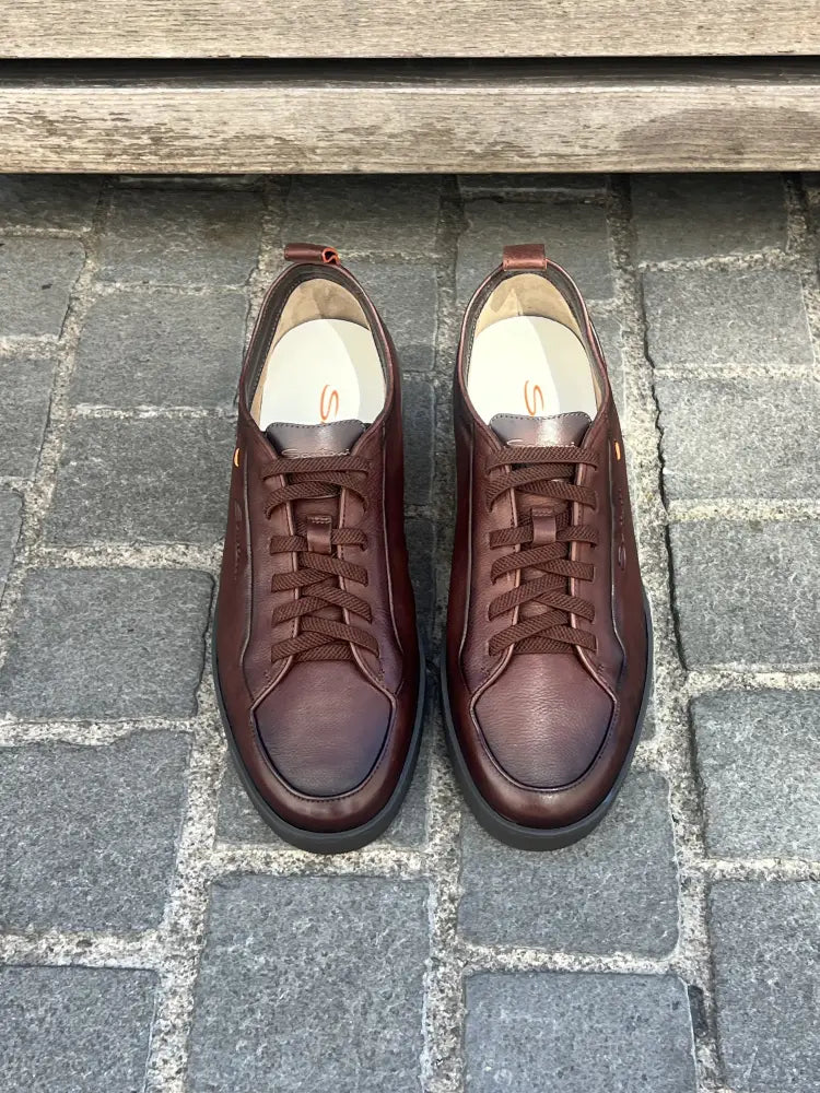 Santoni Tennis Slip On Trainer Dark Brown in calf leather, view 2