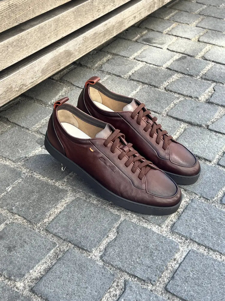 Santoni Tennis Slip On Trainer Dark Brown in calf leather