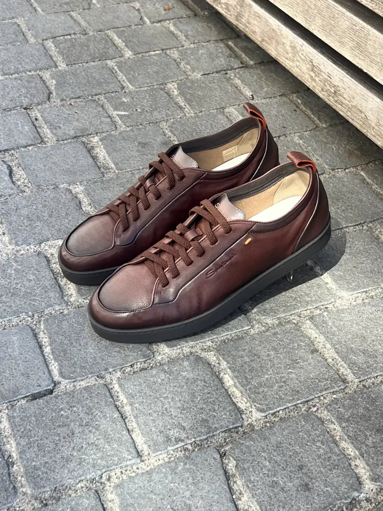 Santoni Tennis Slip On Trainer Dark Brown in calf leather, view 3