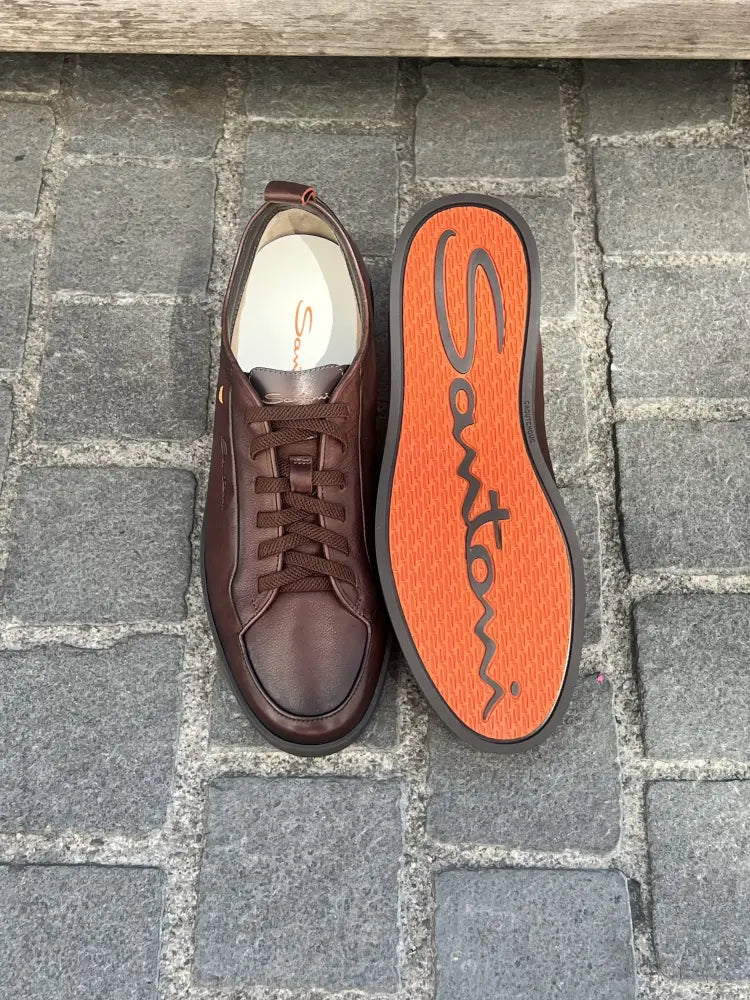 Santoni Tennis Slip On Trainer Dark Brown in calf leather, view 5