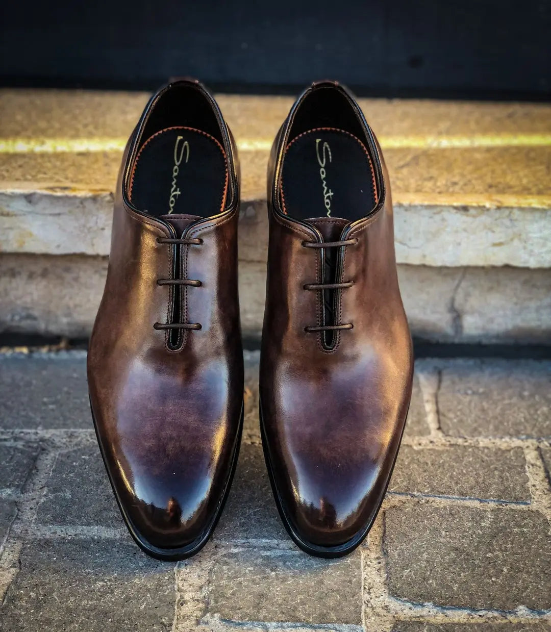 Santoni One Cut Dark Brown One Cut Oxford in calf leather, view 5