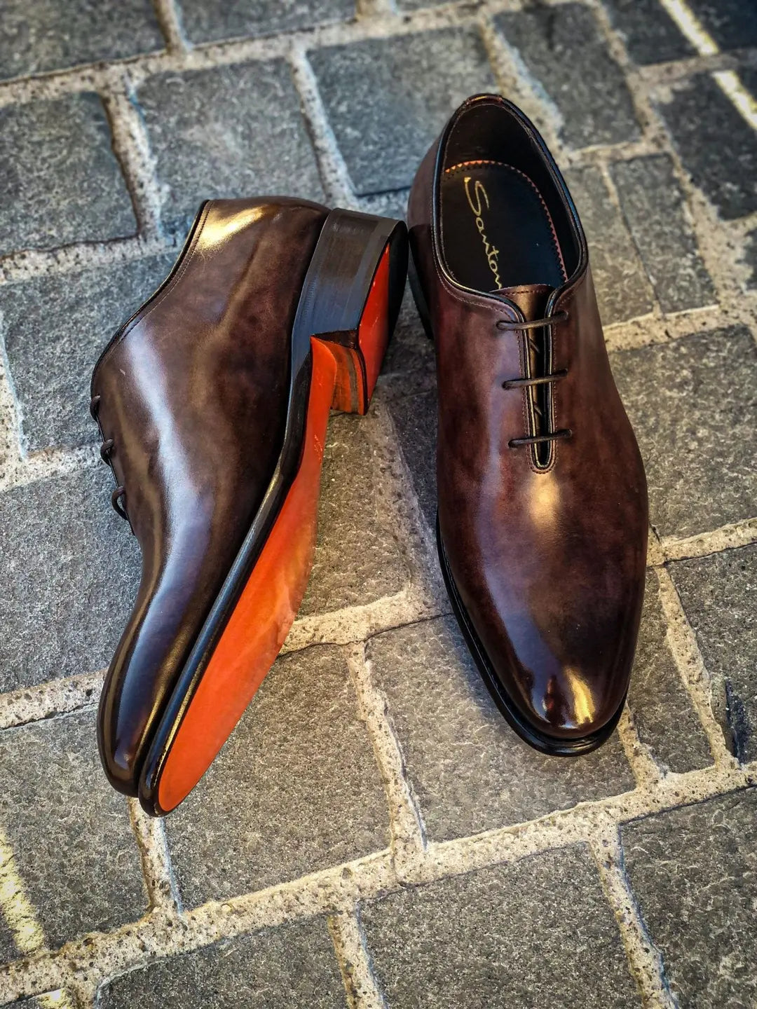 Santoni One Cut Dark Brown One Cut Oxford in calf leather, view 3