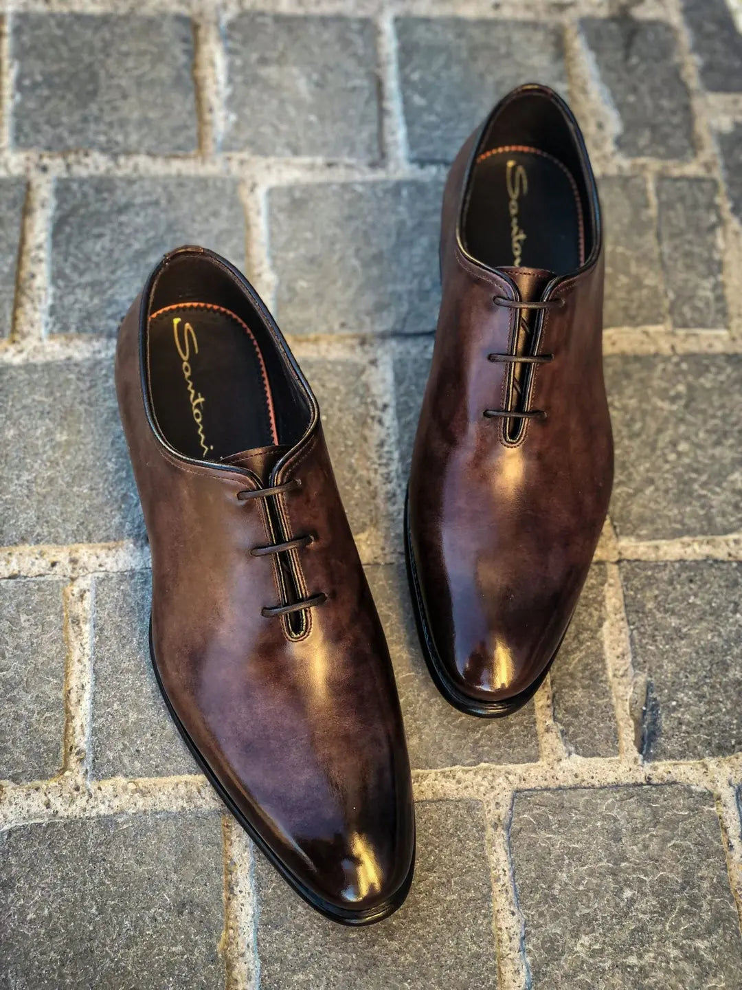 Santoni One Cut Dark Brown One Cut Oxford in calf leather, view 2