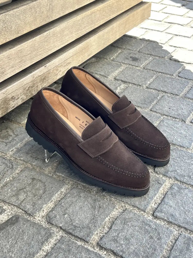 Crockett & Jones Boston Dark Brown Suede Penny Loafer