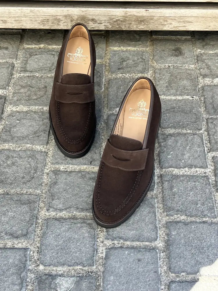Crockett & Jones Boston Dark Brown Suede Penny Loafer, view 4